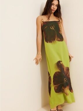 Green Floral Maxi Dress with Spaghetti Straps